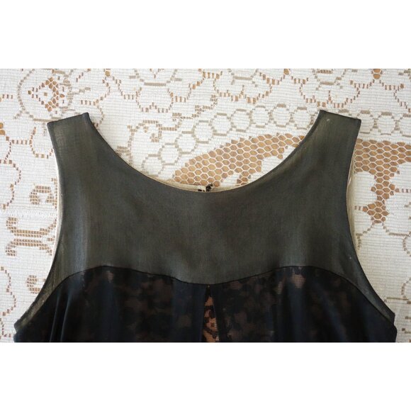 Vtg 60s Another Pettisize Jr Beige Black Lace Black Georgette Overlay Dress XS - Picture 3 of 9